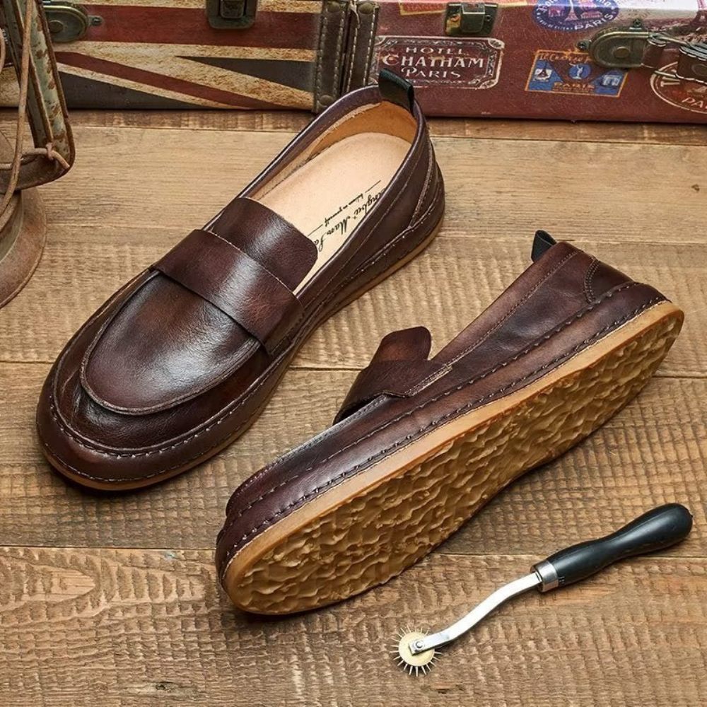 Mocassins Pour Hommes À Enfiler Cuir Vache Lux - Café