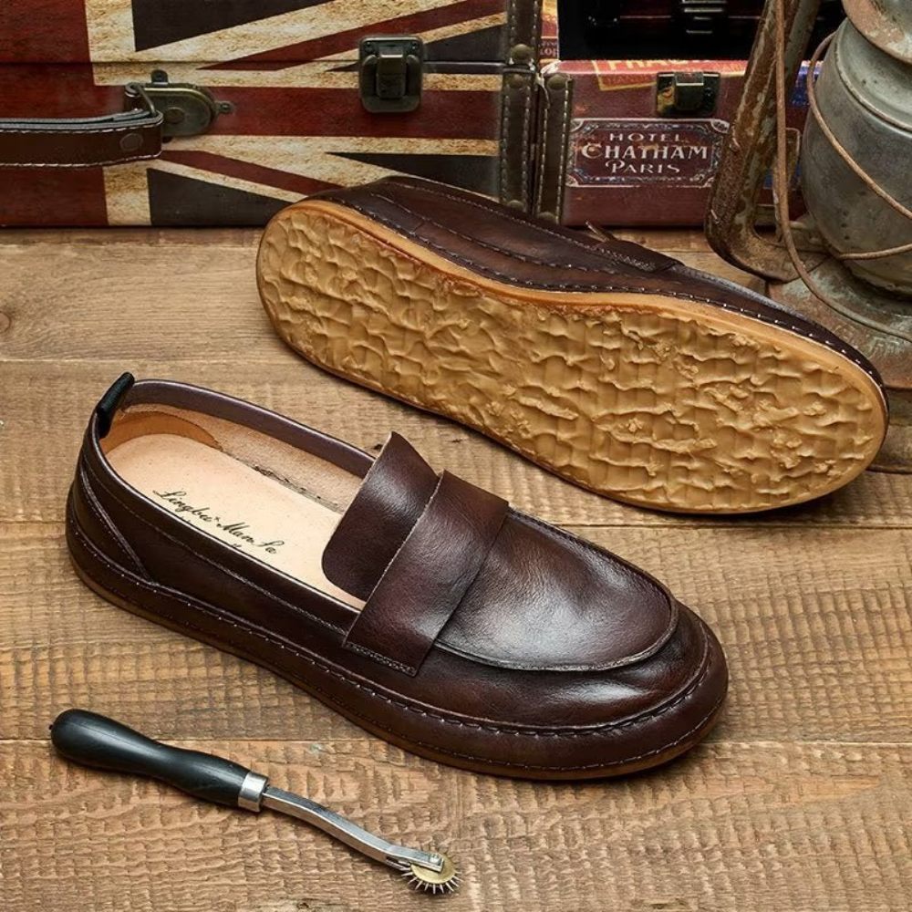 Mocassins Pour Hommes À Enfiler Cuir Vache Lux - Café