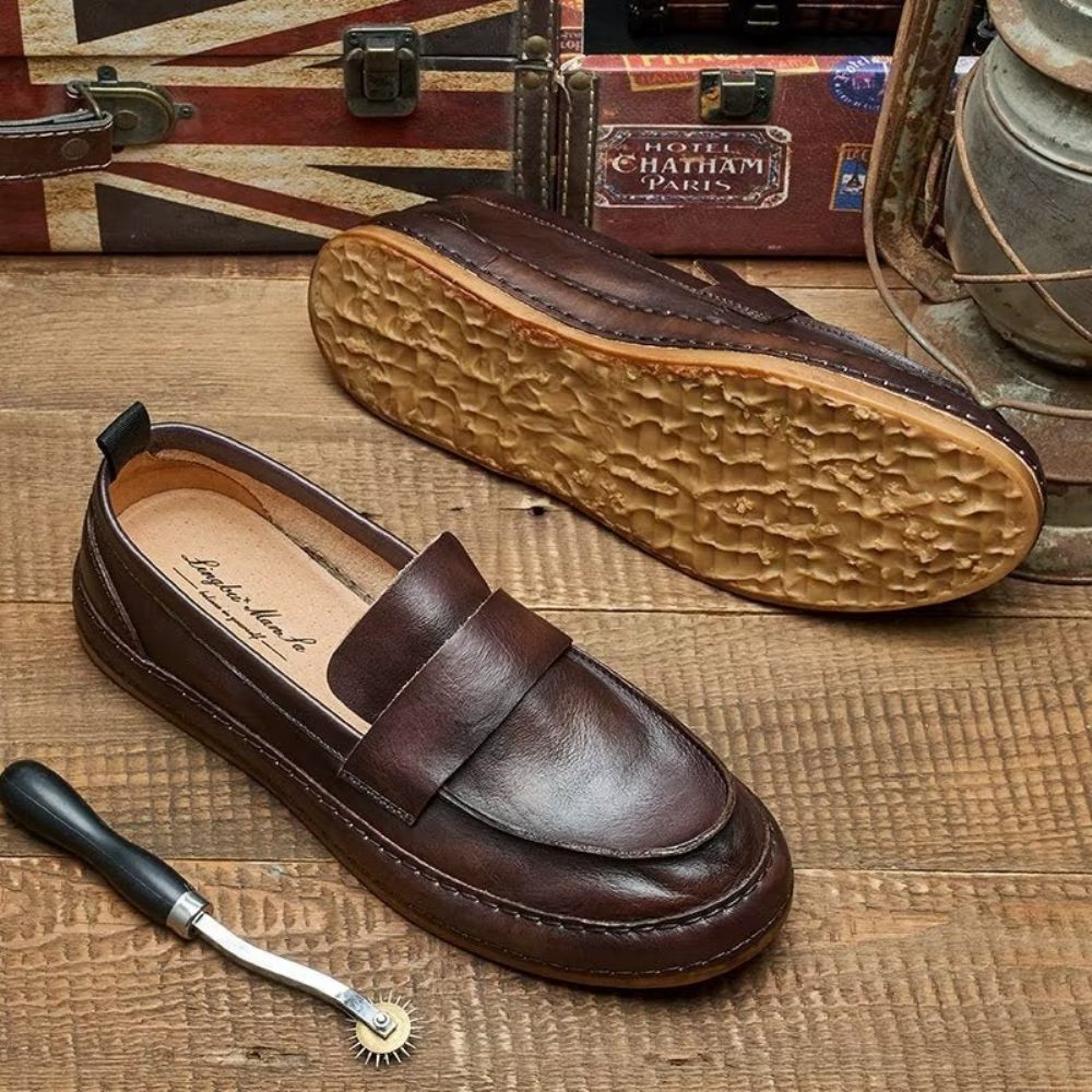 Mocassins Pour Hommes À Enfiler Cuir Vache Lux - Café