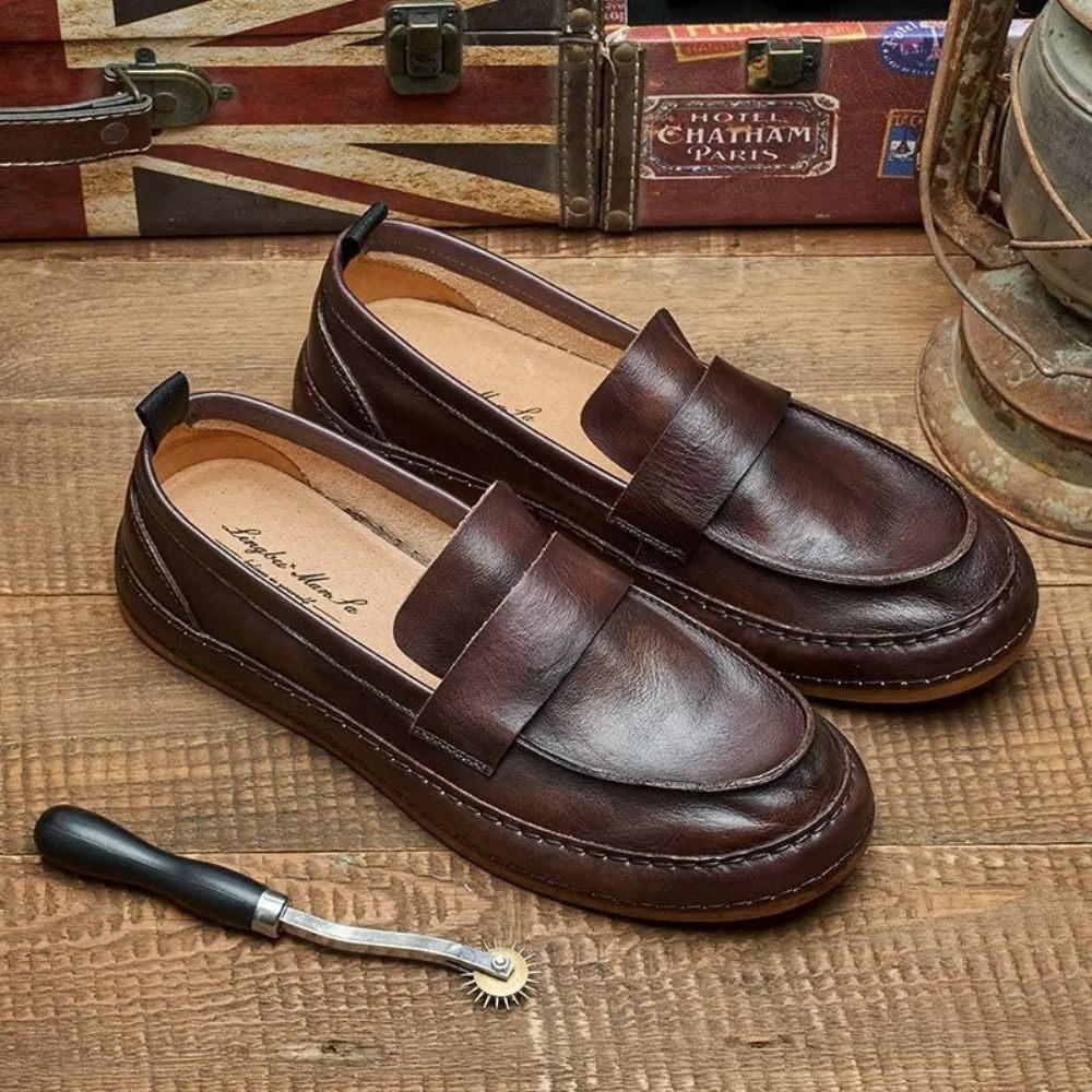 Mocassins Pour Hommes À Enfiler Cuir Vache Lux - Café