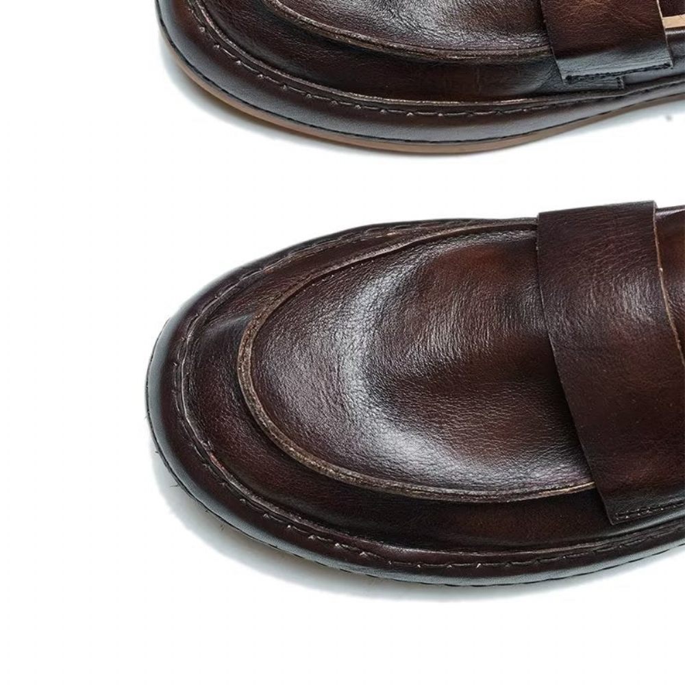 Mocassins Pour Hommes À Enfiler Cuir Vache Lux - Café