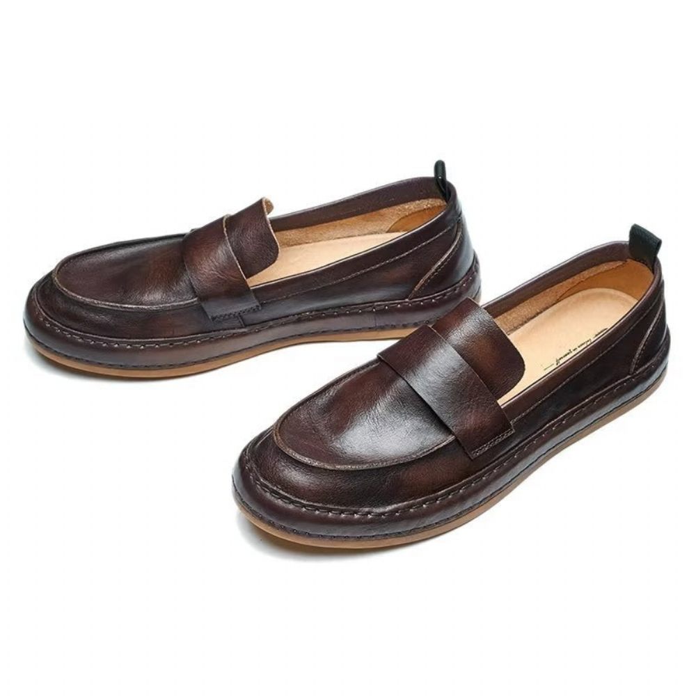 Mocassins Pour Hommes À Enfiler Cuir Vache Lux - Café