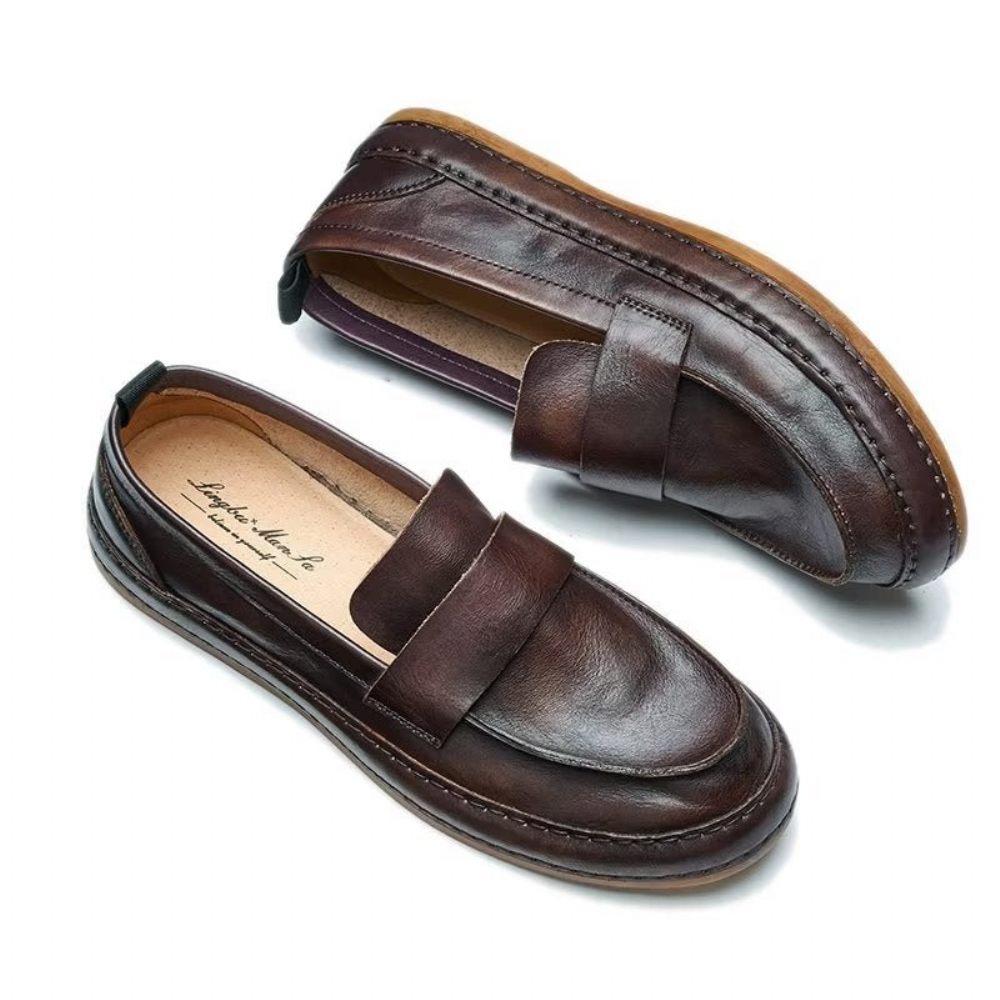 Mocassins Pour Hommes À Enfiler Cuir Vache Lux - Café