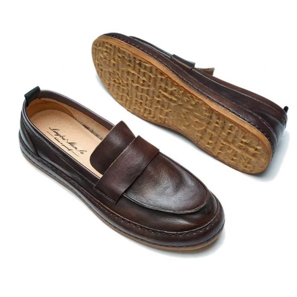 Mocassins Pour Hommes À Enfiler Cuir Vache Lux - Café