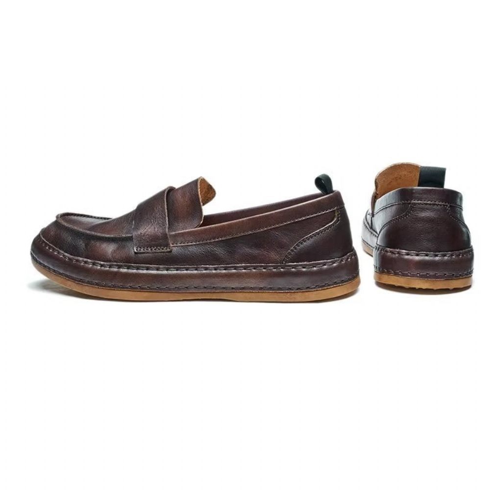 Mocassins Pour Hommes À Enfiler Cuir Vache Lux - Café