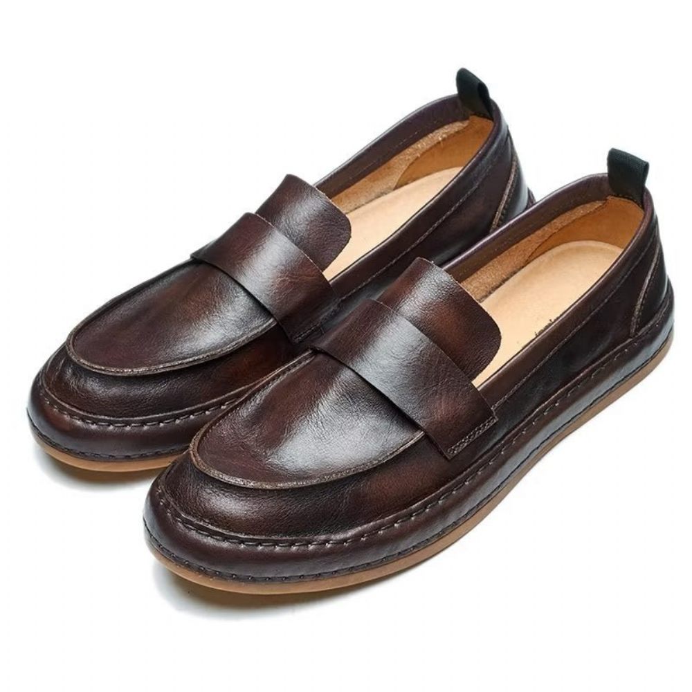 Mocassins Pour Hommes À Enfiler Cuir Vache Lux - Café