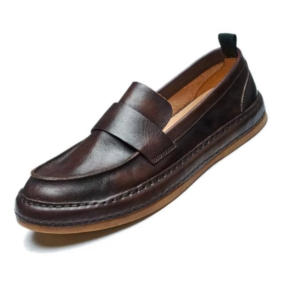 Mocassins Pour Hommes À Enfiler Cuir Vache Lux - Café