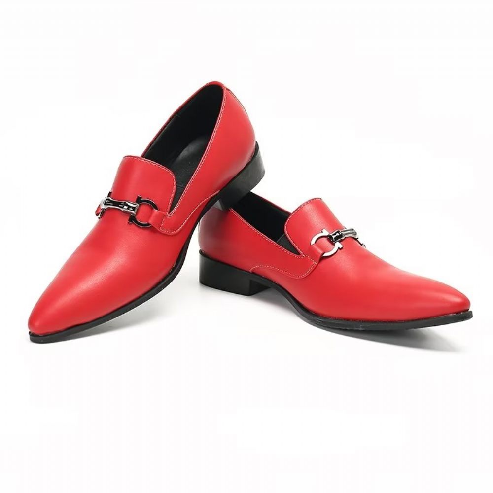 Mocassins Pour Hommes À Enfiler Cuir Véritable - Rouge