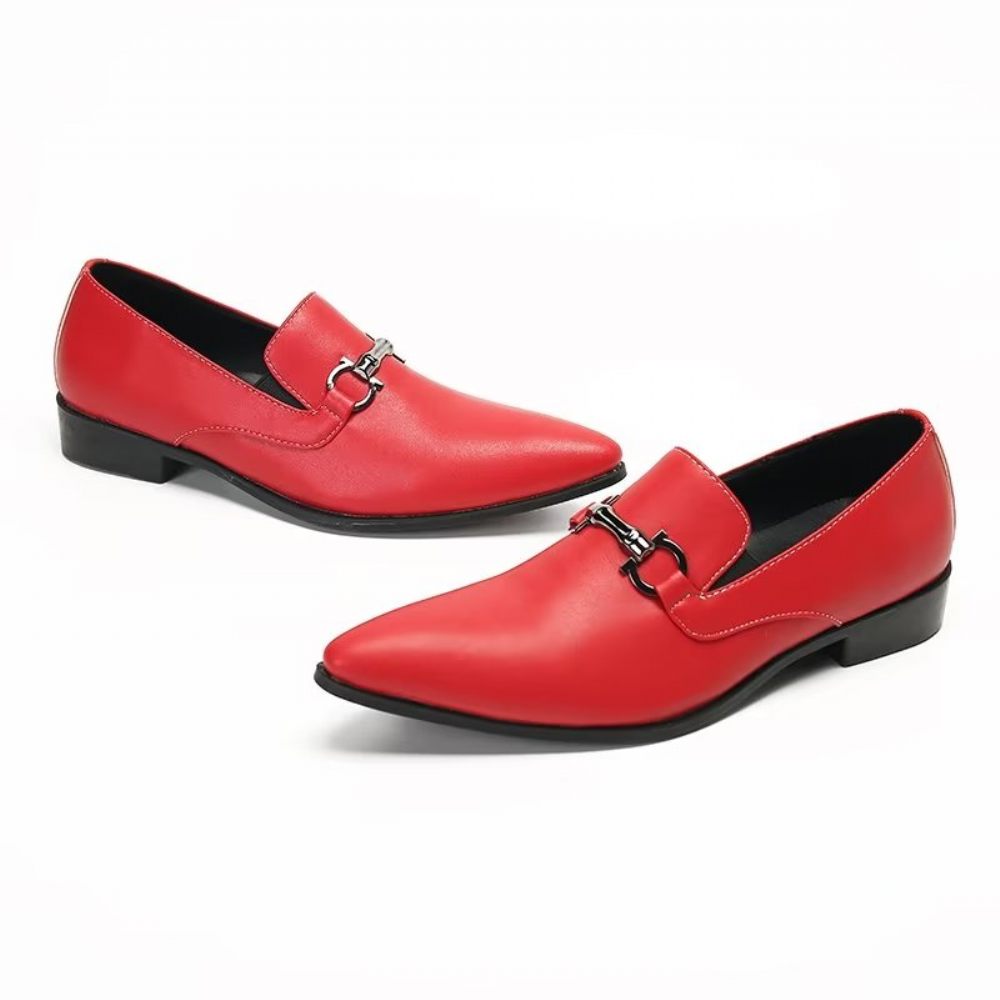 Mocassins Pour Hommes À Enfiler Cuir Véritable - Rouge