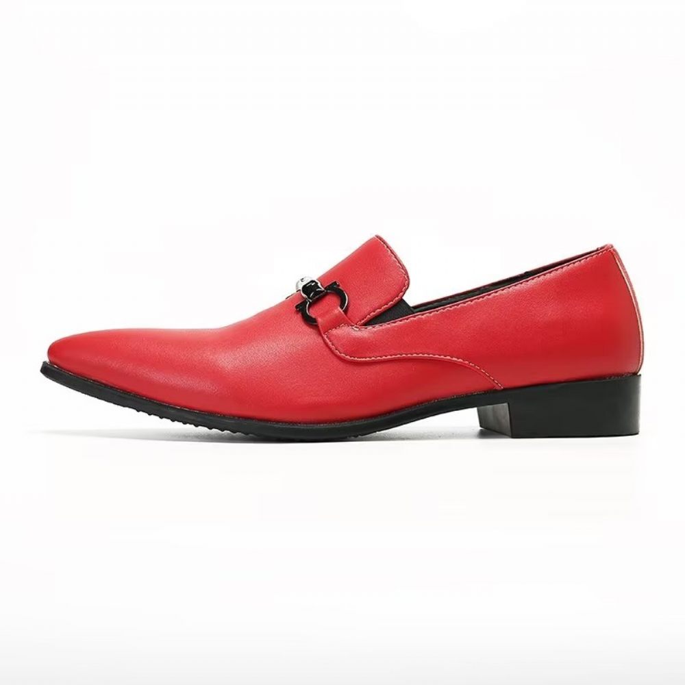 Mocassins Pour Hommes À Enfiler Cuir Véritable - Rouge