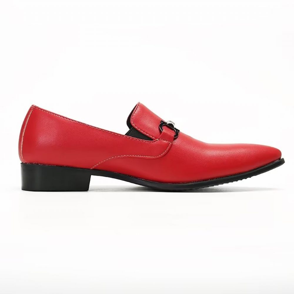 Mocassins Pour Hommes À Enfiler Cuir Véritable - Rouge