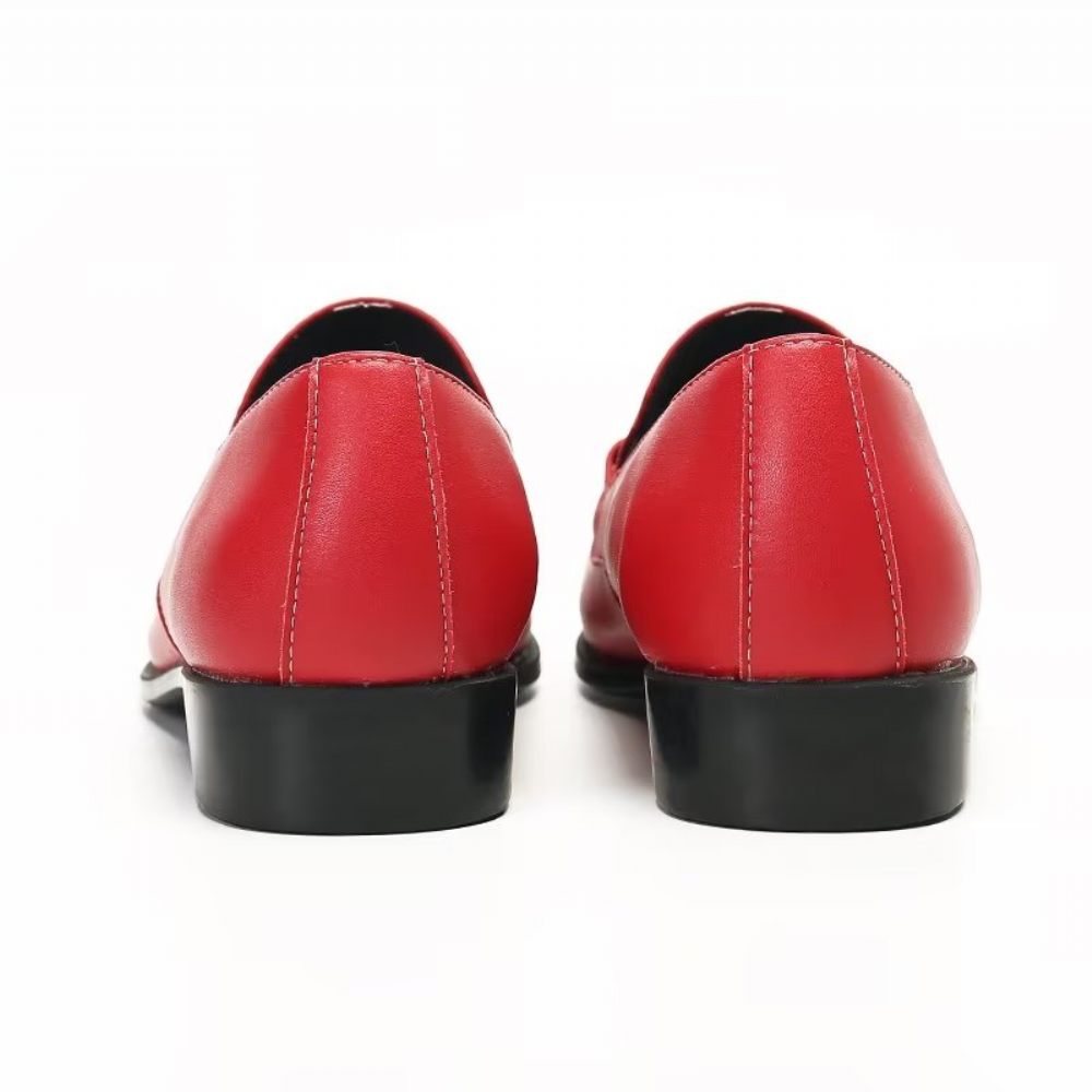 Mocassins Pour Hommes À Enfiler Cuir Véritable - Rouge