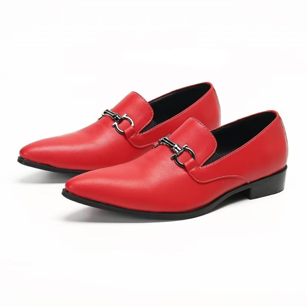 Mocassins Pour Hommes À Enfiler Cuir Véritable - Rouge