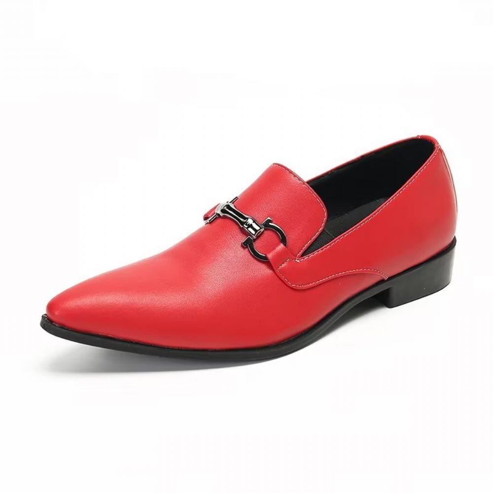 Mocassins Pour Hommes À Enfiler Cuir Véritable - Rouge