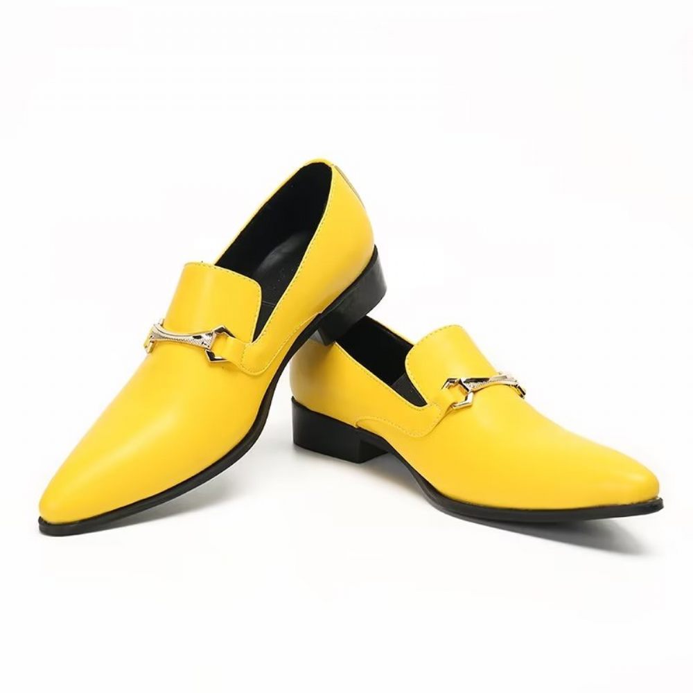 Mocassins Pour Hommes À Enfiler Cuir Véritable - Jaune