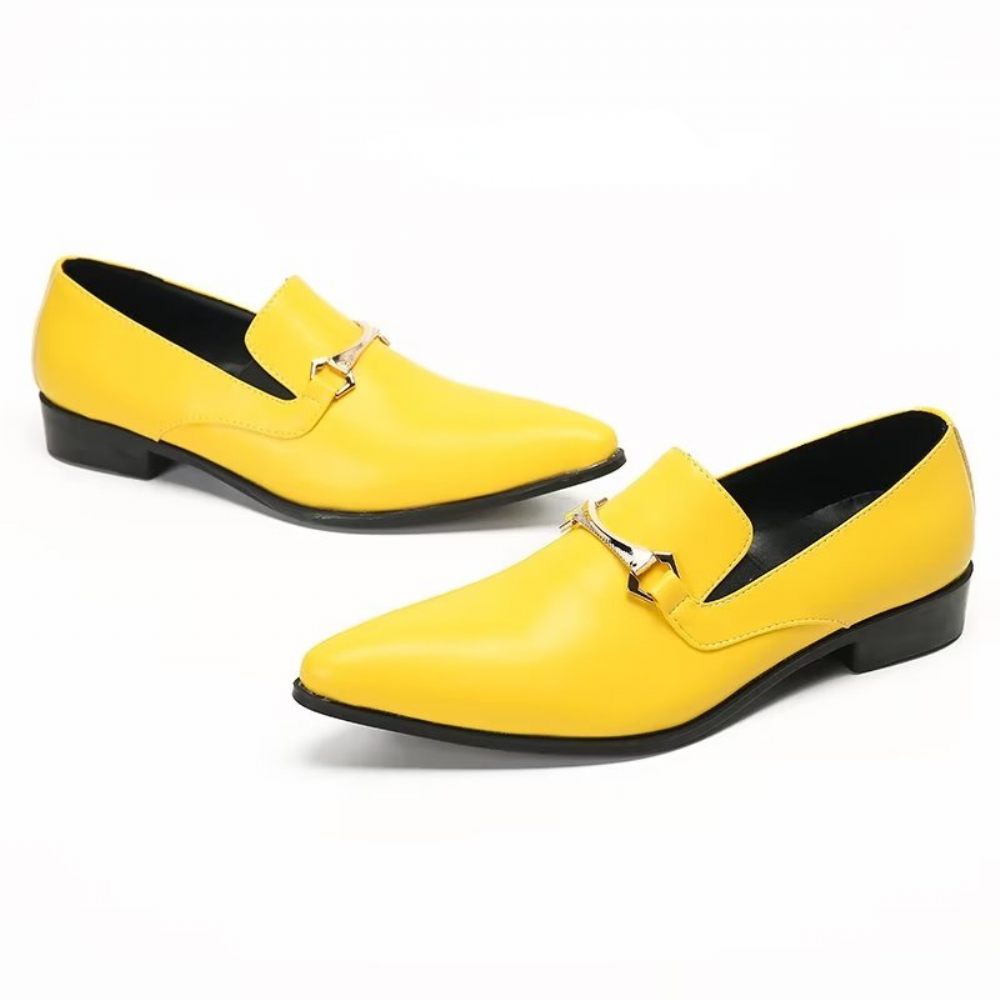 Mocassins Pour Hommes À Enfiler Cuir Véritable - Jaune