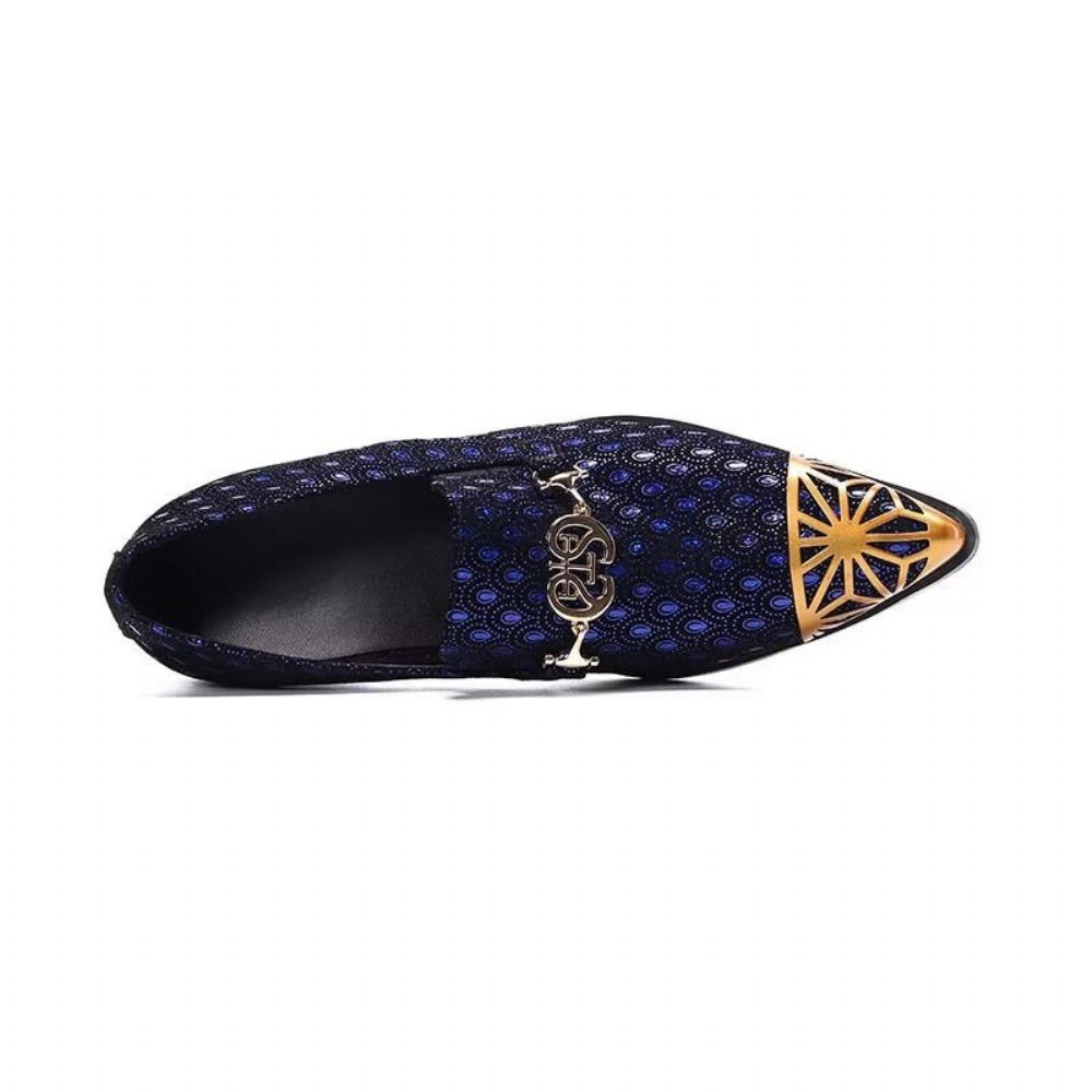 Mocassins Pour Hommes À Enfiler Cuir Véritable Gaufré Exotique Luxe - Bleu