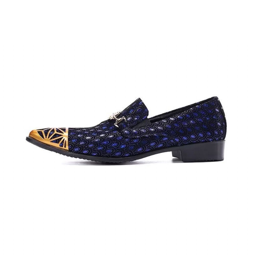 Mocassins Pour Hommes À Enfiler Cuir Véritable Gaufré Exotique Luxe - Bleu