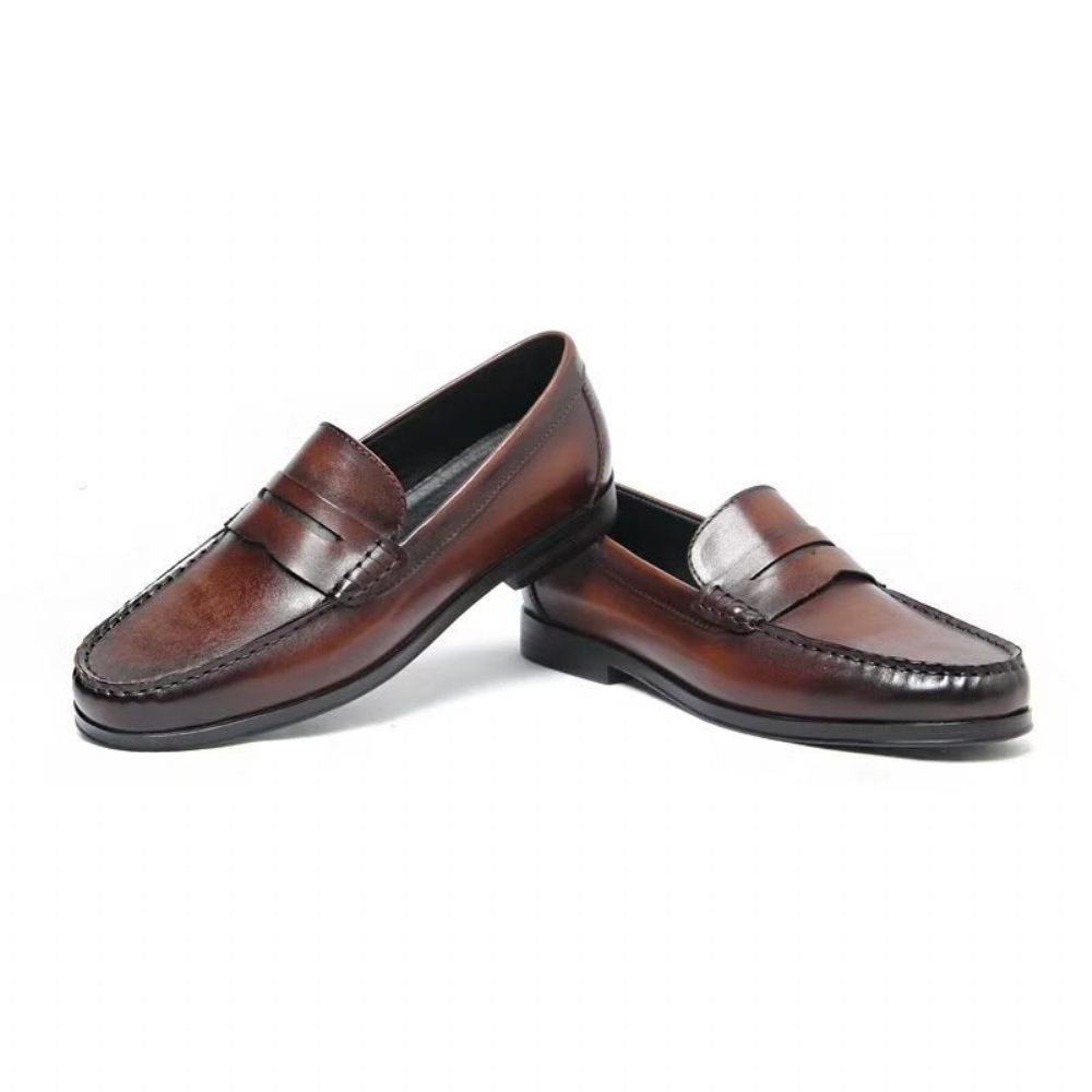 Mocassins Pour Hommes À Enfiler Cuir Véritable Motif Crocodile - Marron