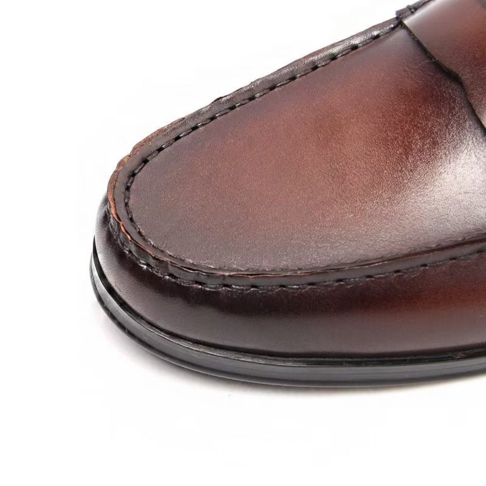 Mocassins Pour Hommes À Enfiler Cuir Véritable Motif Crocodile - Marron