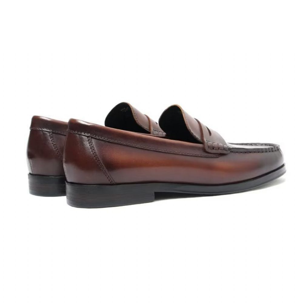 Mocassins Pour Hommes À Enfiler Cuir Véritable Motif Crocodile - Marron