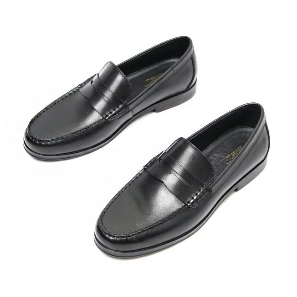 Mocassins Pour Hommes À Enfiler Cuir Véritable Motif Crocodile - Noir