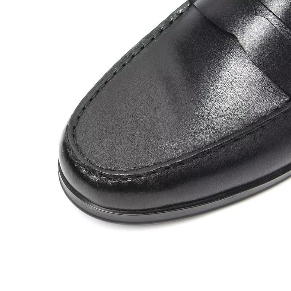 Mocassins Pour Hommes À Enfiler Cuir Véritable Motif Crocodile - Noir