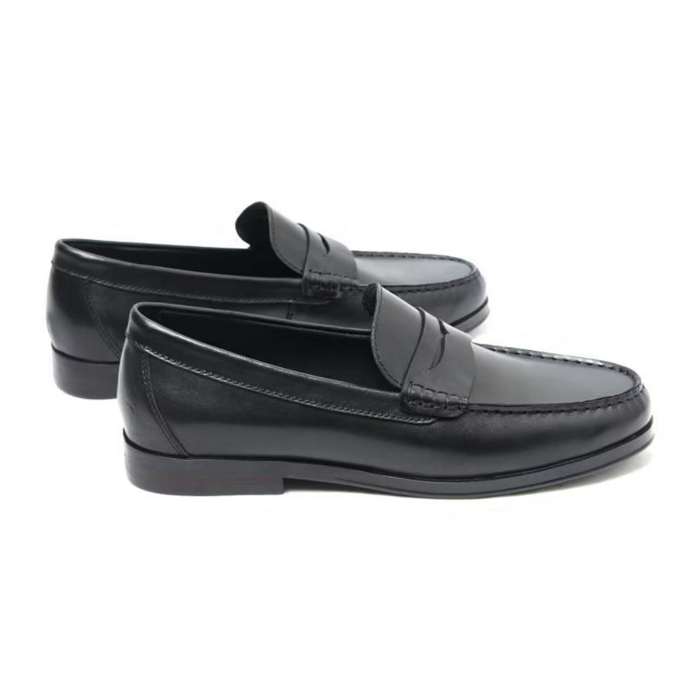 Mocassins Pour Hommes À Enfiler Cuir Véritable Motif Crocodile - Noir