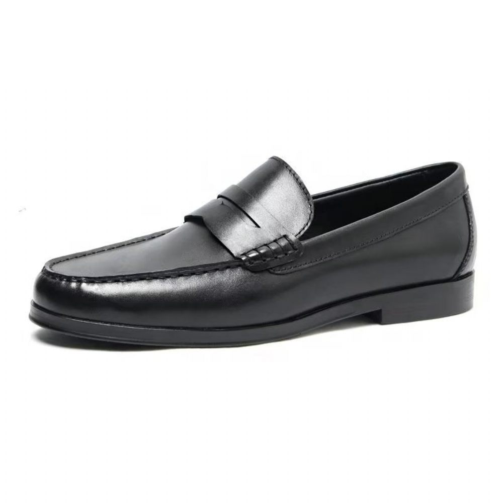 Mocassins Pour Hommes À Enfiler Cuir Véritable Motif Crocodile - Noir