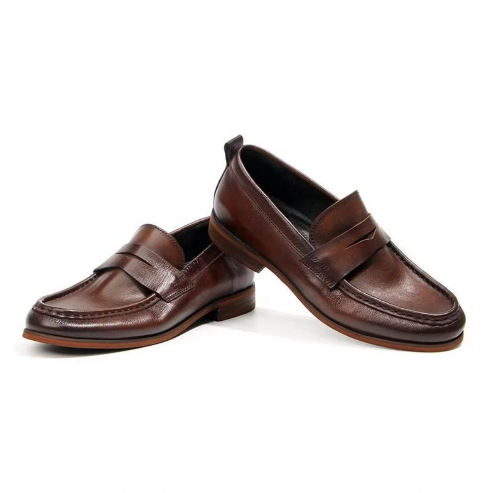 Mocassins Pour Hommes À Enfiler Cuir Véritable Motif Crocodile - Marron