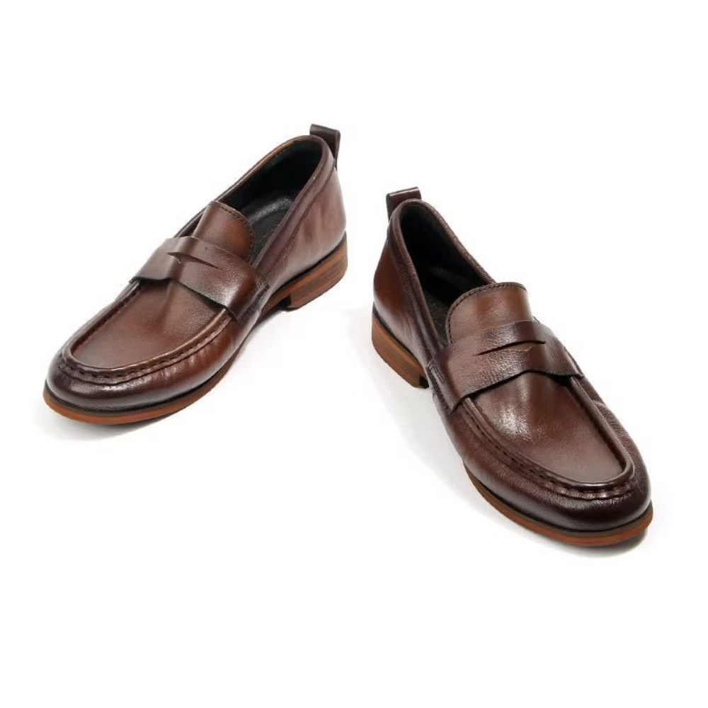 Mocassins Pour Hommes À Enfiler Cuir Véritable Motif Crocodile - Marron