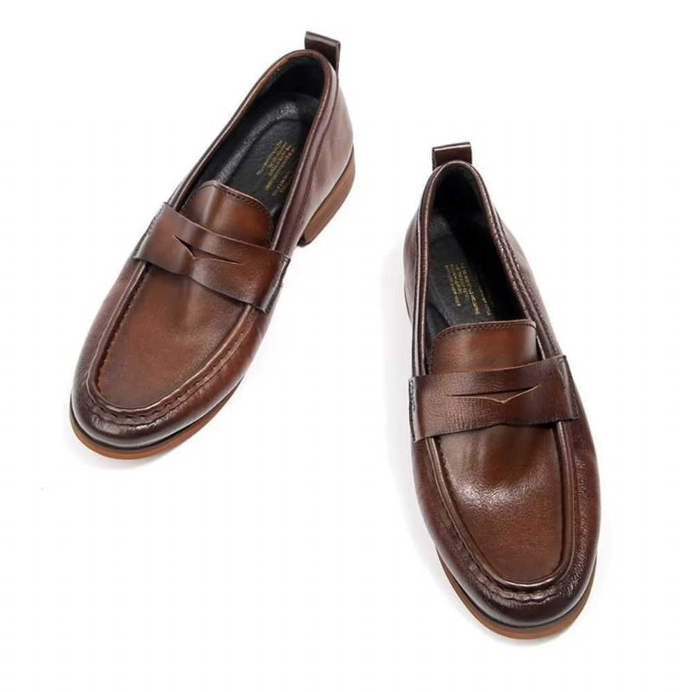 Mocassins Pour Hommes À Enfiler Cuir Véritable Motif Crocodile - Marron