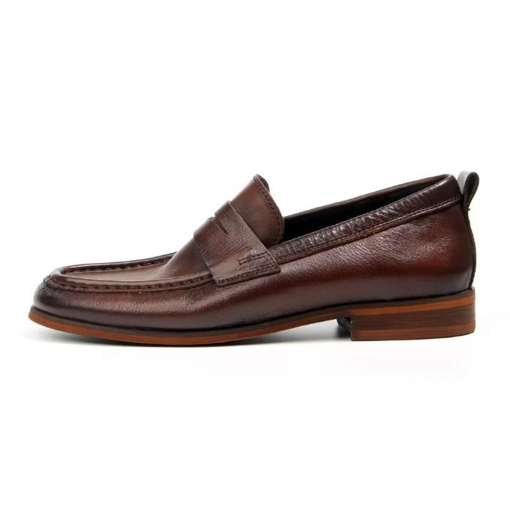 Mocassins Pour Hommes À Enfiler Cuir Véritable Motif Crocodile - Marron