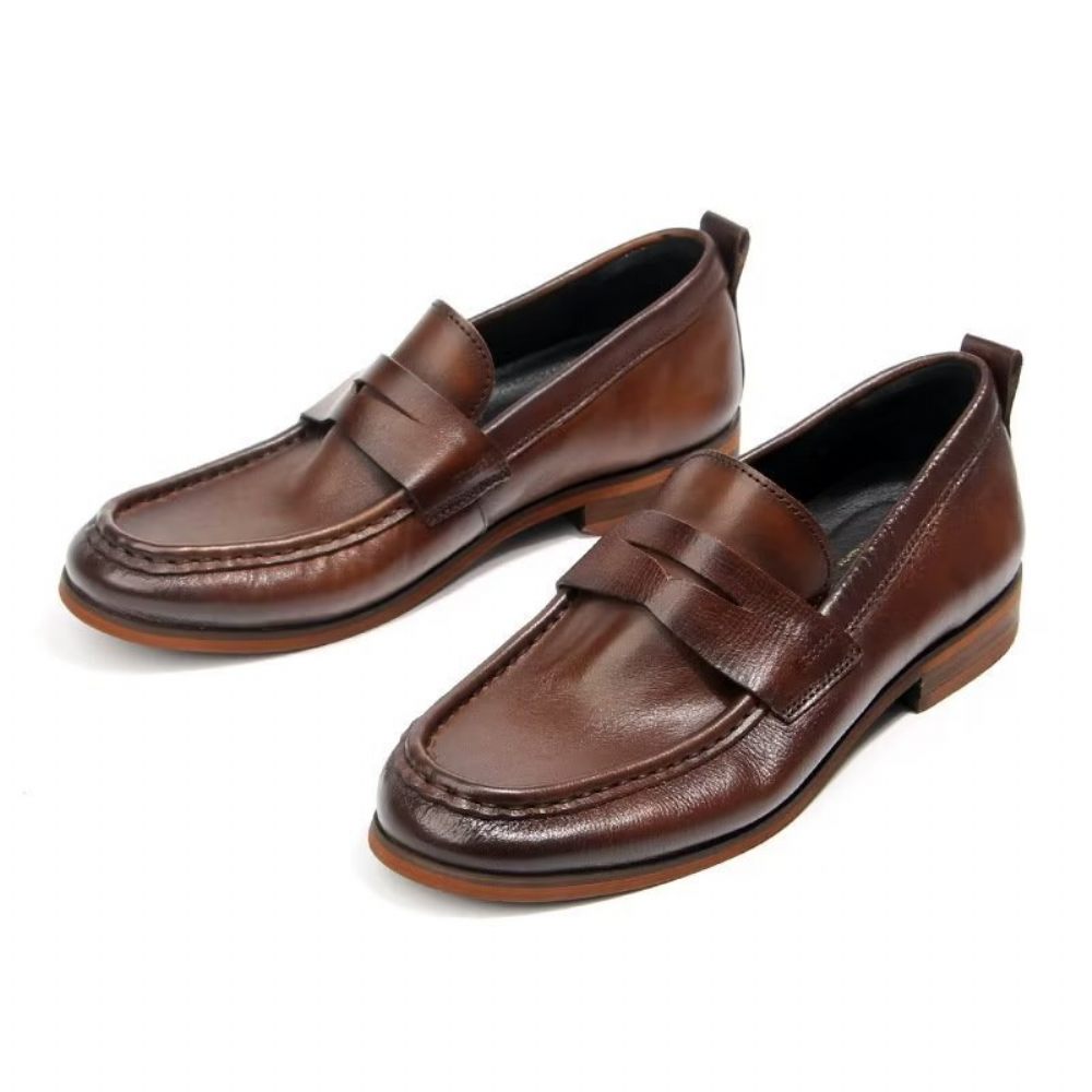 Mocassins Pour Hommes À Enfiler Cuir Véritable Motif Crocodile - Marron