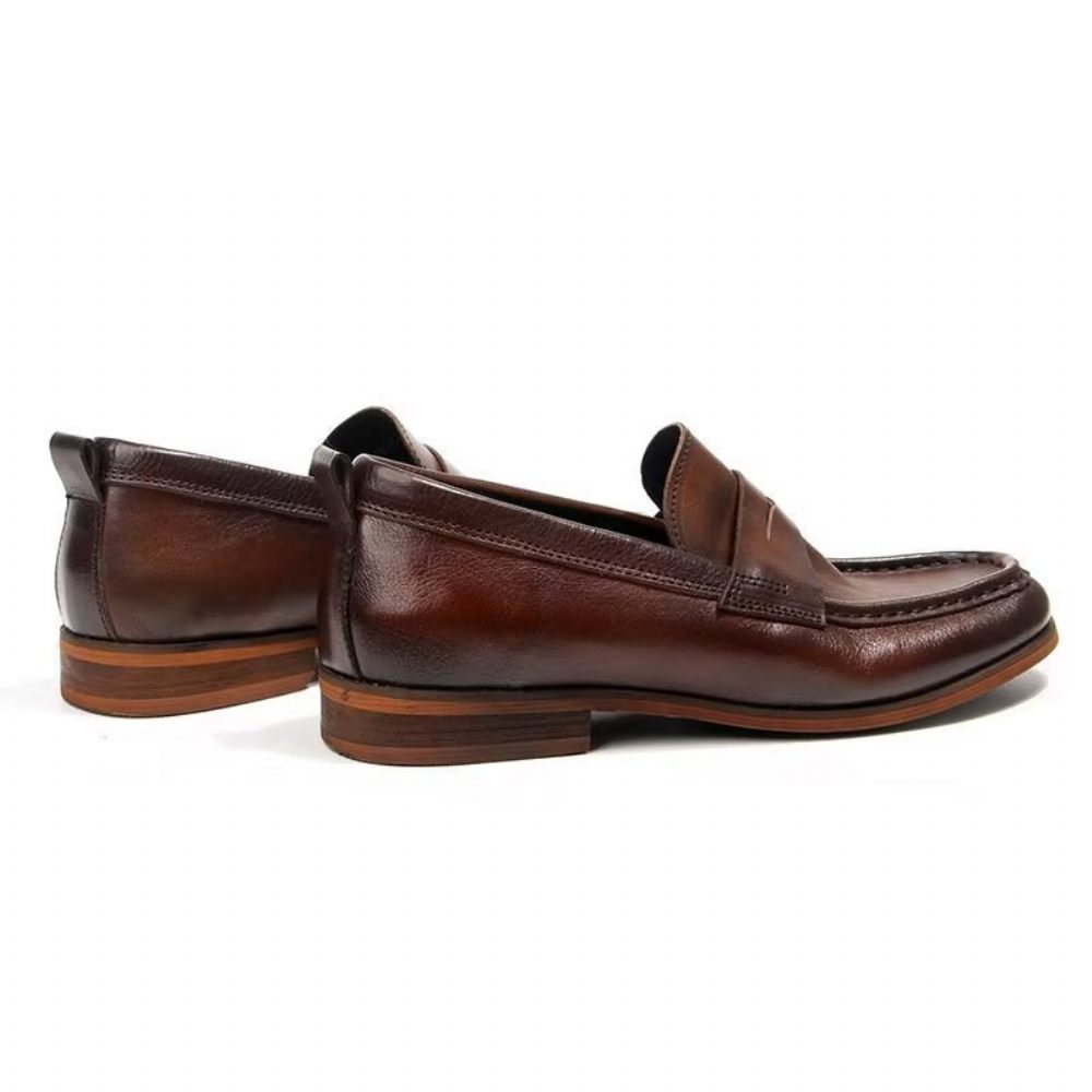 Mocassins Pour Hommes À Enfiler Cuir Véritable Motif Crocodile - Marron