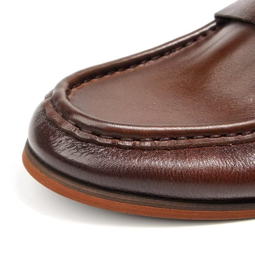 Mocassins Pour Hommes À Enfiler Cuir Véritable Motif Crocodile - Marron