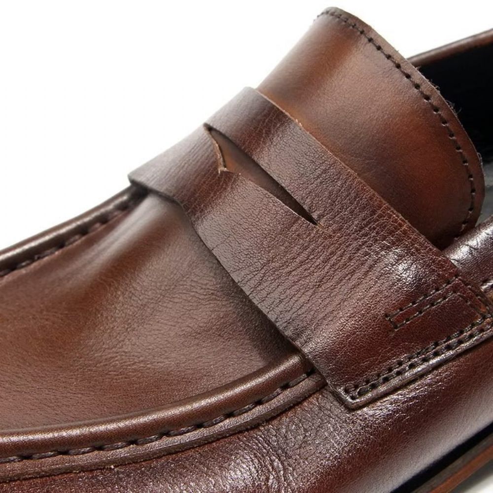 Mocassins Pour Hommes À Enfiler Cuir Véritable Motif Crocodile - Marron