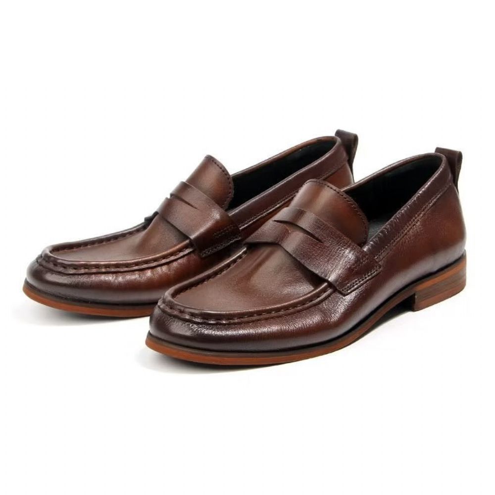 Mocassins Pour Hommes À Enfiler Cuir Véritable Motif Crocodile - Marron