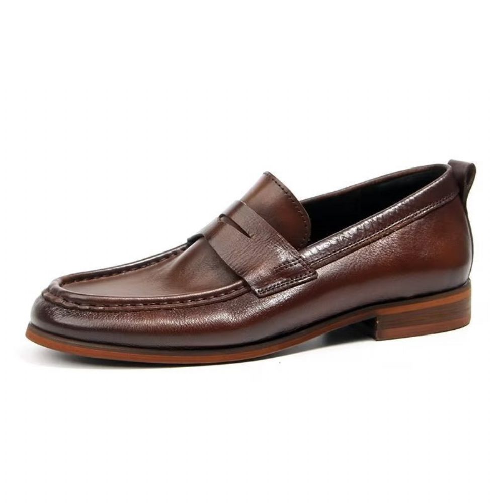 Mocassins Pour Hommes À Enfiler Cuir Véritable Motif Crocodile - Marron