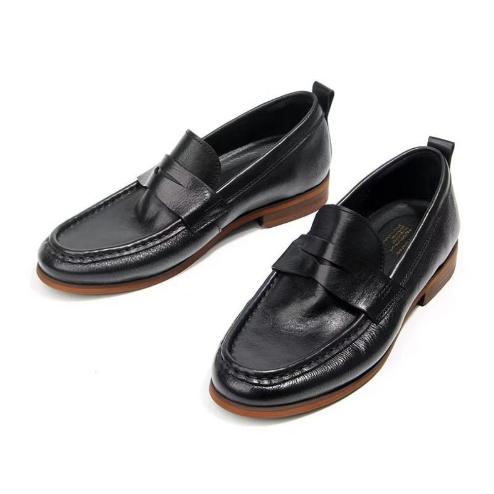 Mocassins Pour Hommes À Enfiler Cuir Véritable Motif Crocodile - Noir