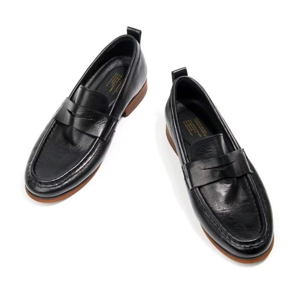 Mocassins Pour Hommes À Enfiler Cuir Véritable Motif Crocodile - Noir