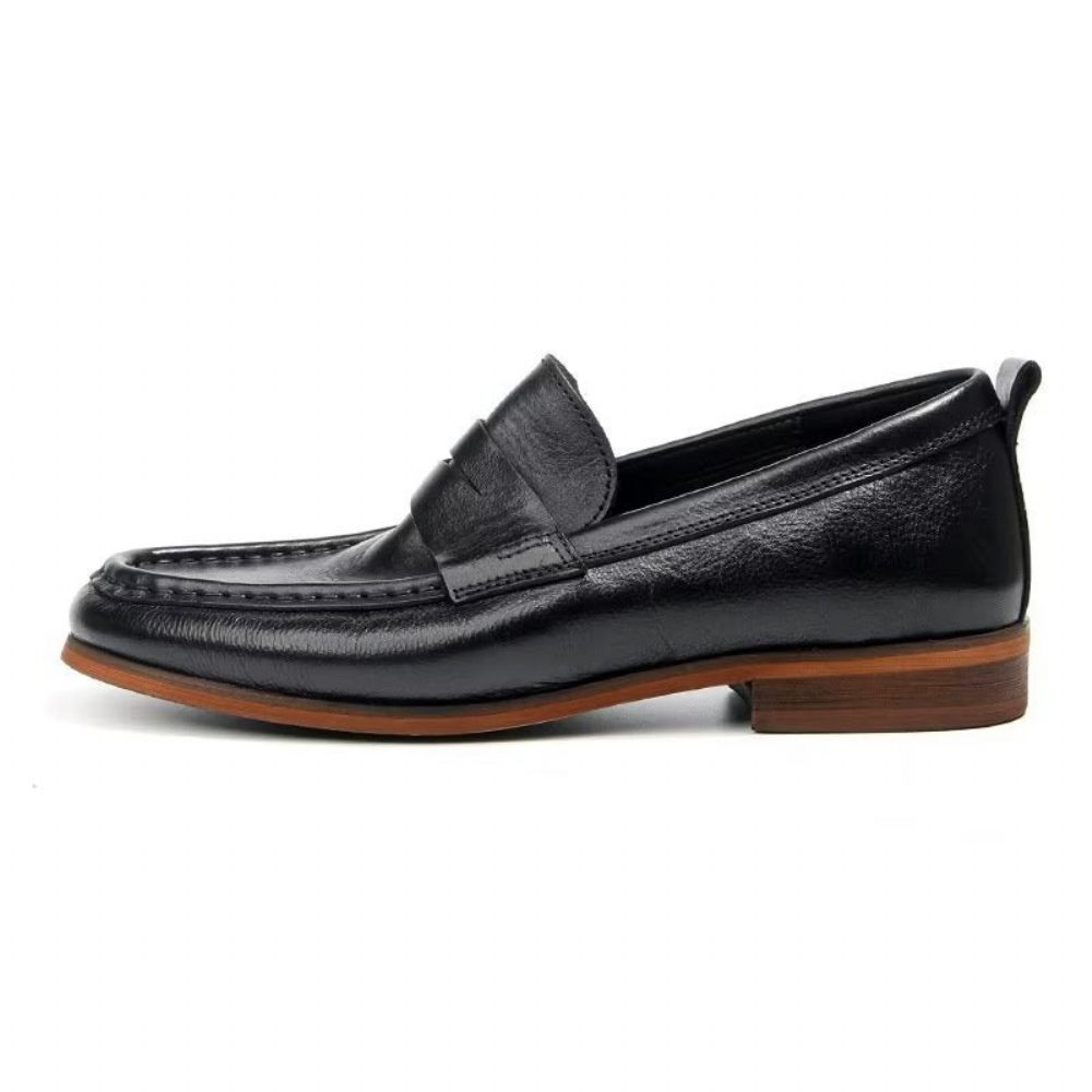 Mocassins Pour Hommes À Enfiler Cuir Véritable Motif Crocodile - Noir