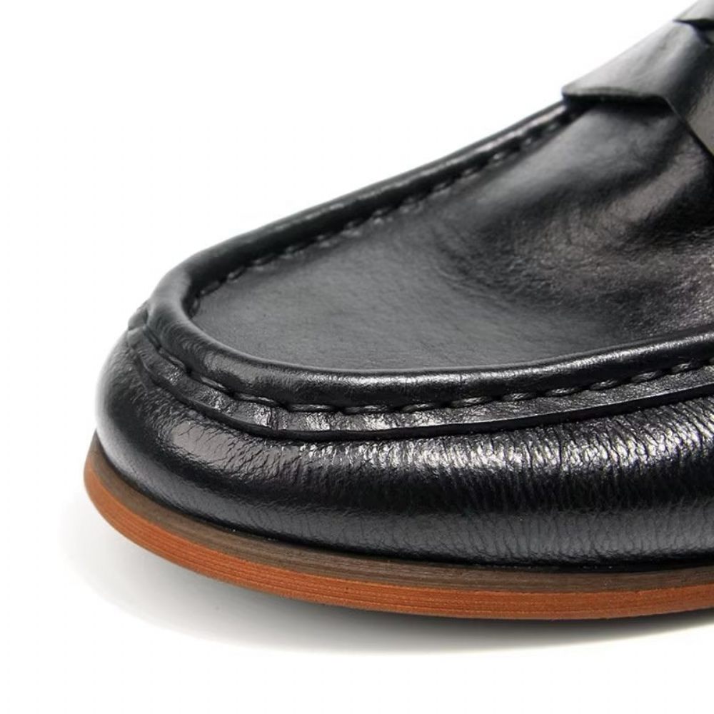 Mocassins Pour Hommes À Enfiler Cuir Véritable Motif Crocodile - Noir