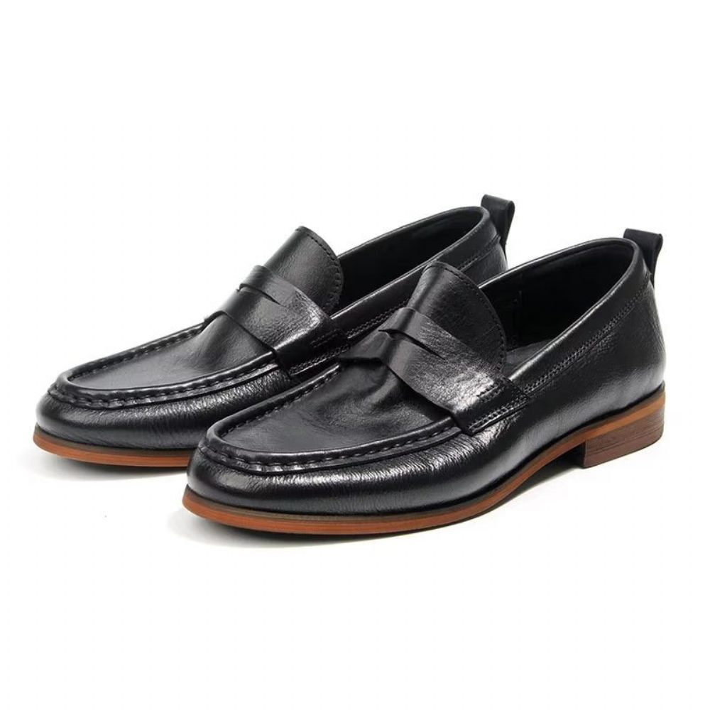 Mocassins Pour Hommes À Enfiler Cuir Véritable Motif Crocodile - Noir