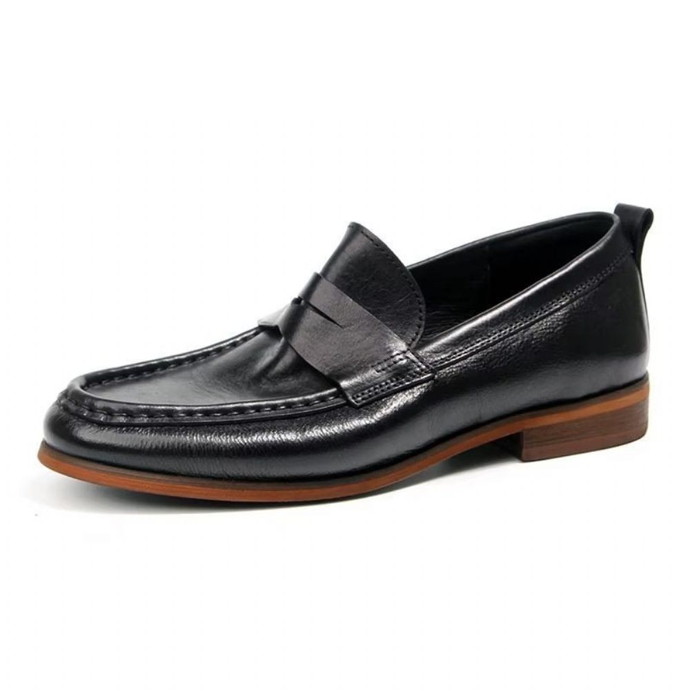 Mocassins Pour Hommes À Enfiler Cuir Véritable Motif Crocodile - Noir