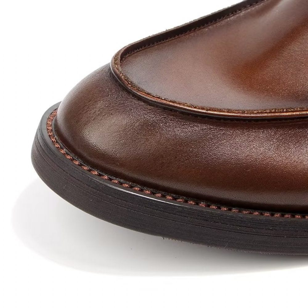 Mocassins Pour Hommes À Enfiler Cuir Véritable Motif Crocodile - Marron