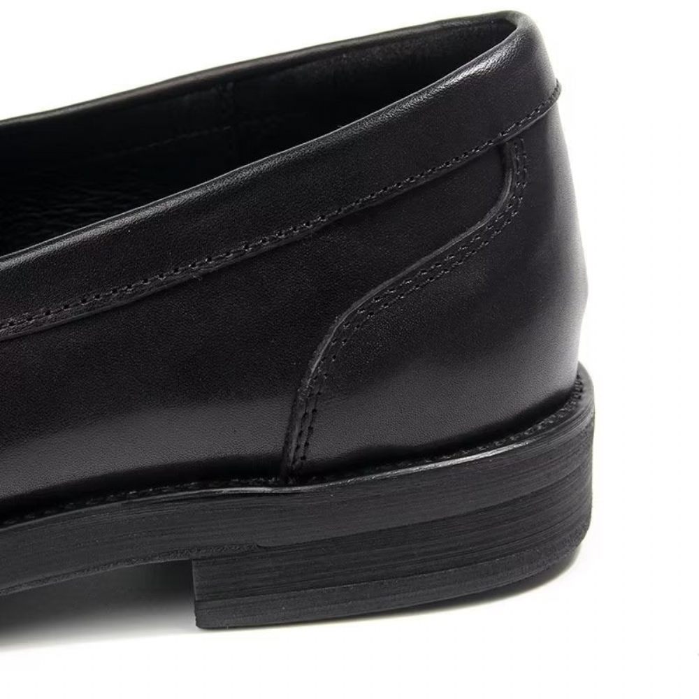 Mocassins Pour Hommes À Enfiler Cuir Véritable Motif Crocodile - Noir