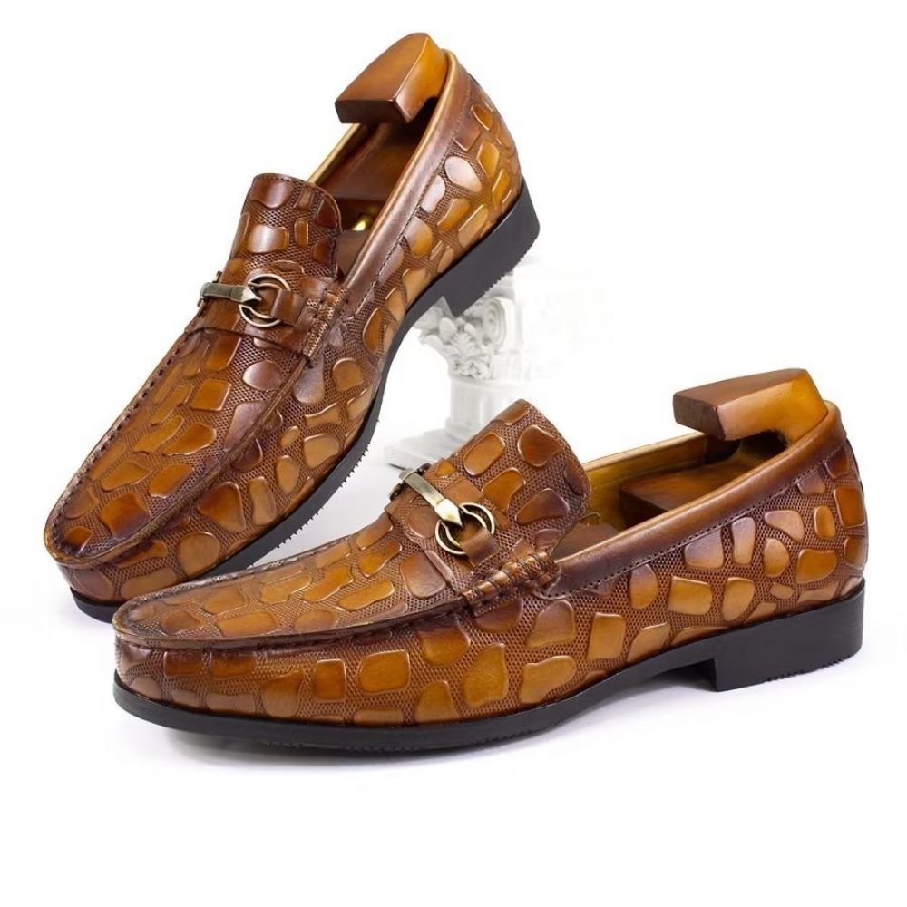 Mocassins Pour Hommes À Enfiler Élégants Cuir Crocodile Exotique - Brun