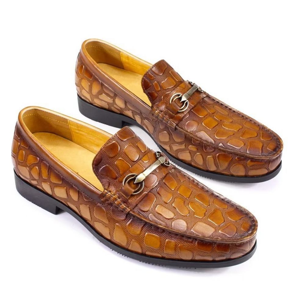 Mocassins Pour Hommes À Enfiler Élégants Cuir Crocodile Exotique - Brun