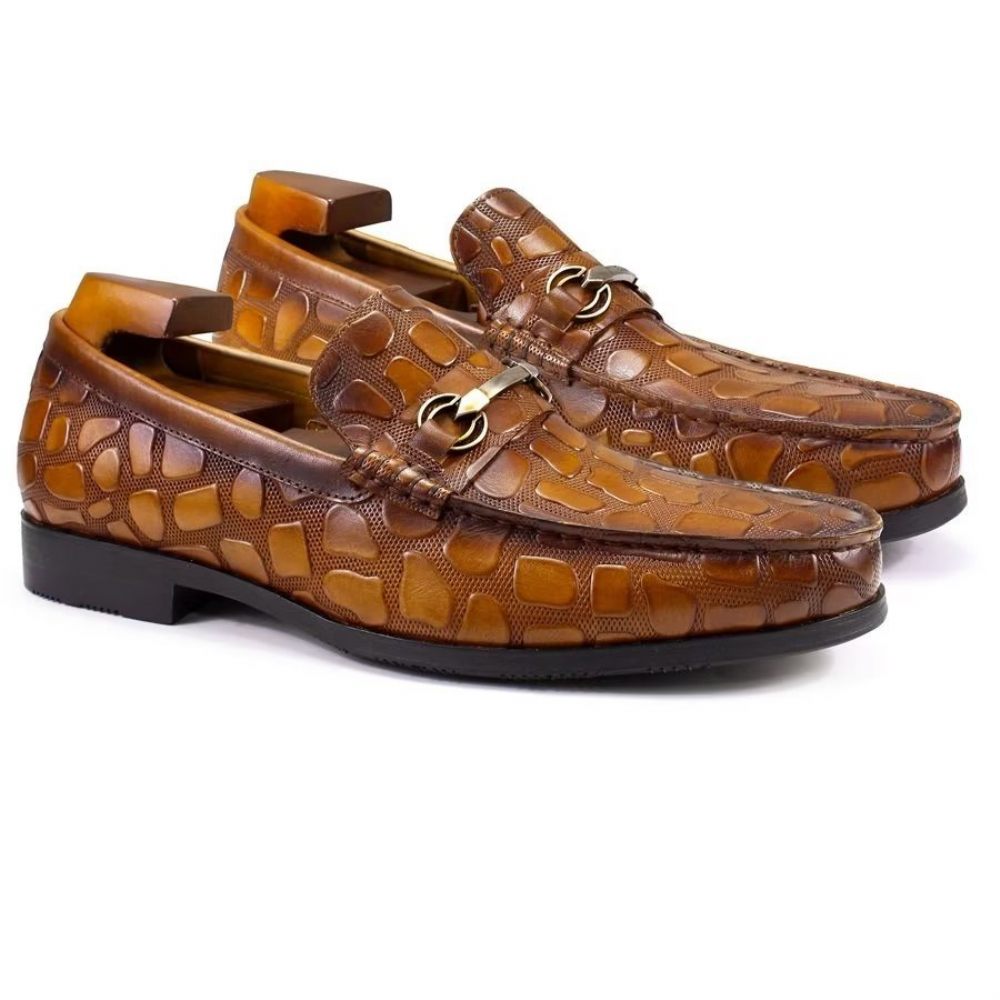 Mocassins Pour Hommes À Enfiler Élégants Cuir Crocodile Exotique - Brun